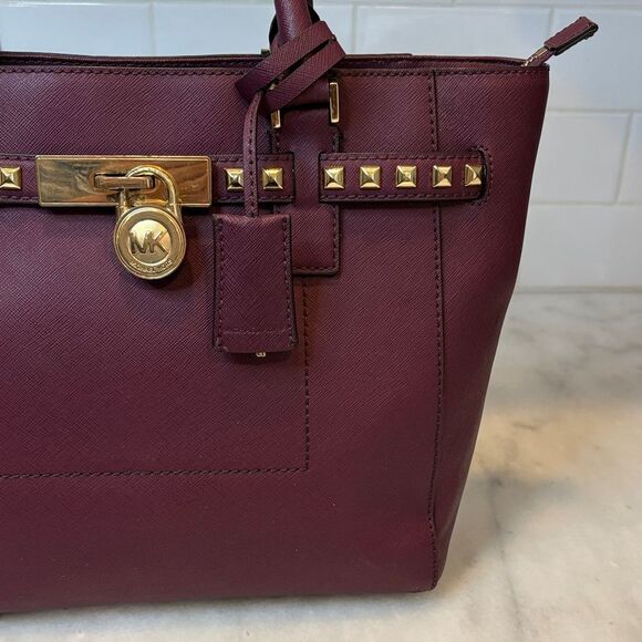 Michael Kors Hamilton Traveler Studded Satchel Saffiano Leather Bag - Picture 3 of 16